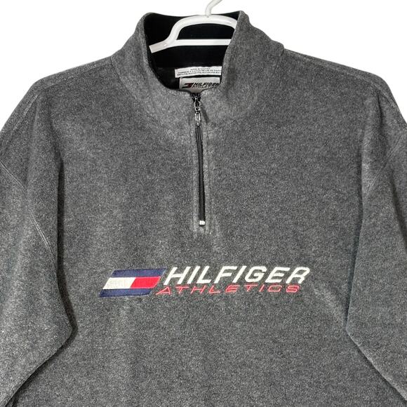 VTG Y2K Tommy Hilfiger Spellout‎ Sweater Men's XL Half Zip Fleece Pullover - Picture 1 of 6